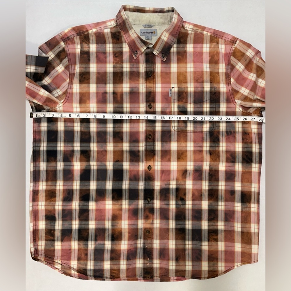 Carhartt Relaxed Fit 2XL Upcycled Reworked Bleach Dye Plaid Button Down Shirt - Picture 14 of 15